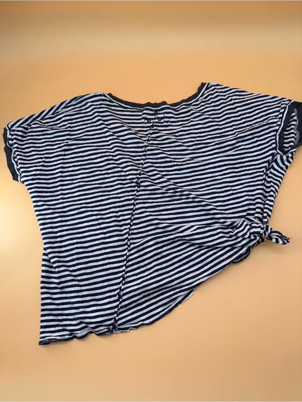 We The Free Navy & White Striped Asymmetrical Tee with Knot Detail Soft Cotton